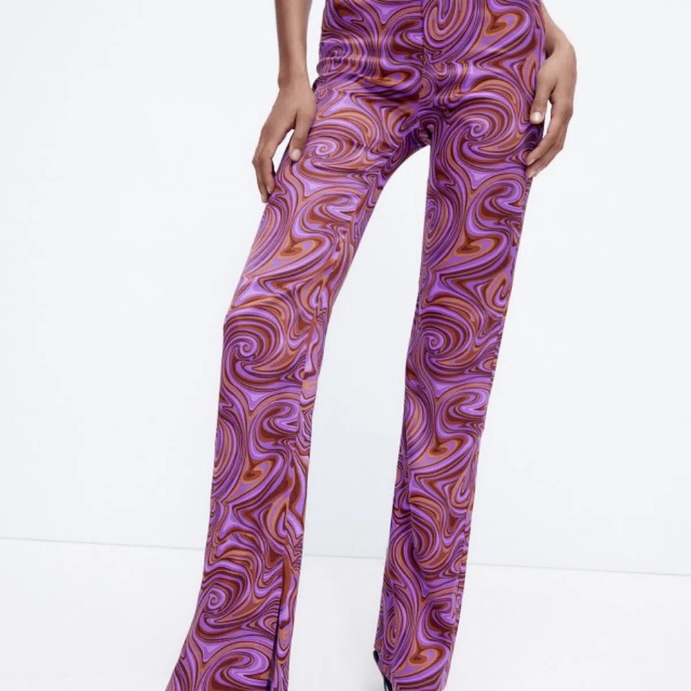 ZARA PATTERNED FLARED PANTS NWT - image 1